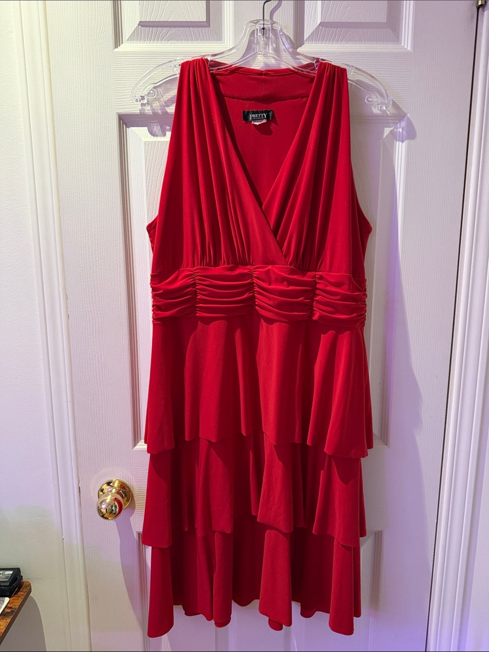ePretty Red Sleeveless Tiered V-Neck Dress